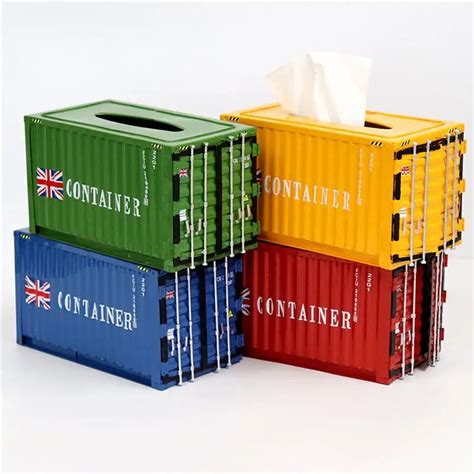 metal shipping container tissue box|tissue box holder with storage.